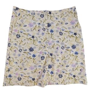 J. Jill Cream Floral Button-Front Skirt with Navy & Lavender Accents